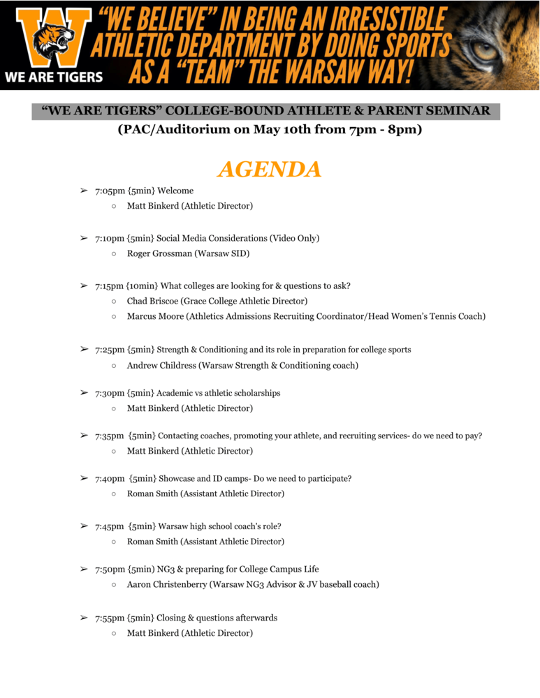 1st Annual “We Are Tigers” College-Bound Athlete & Parent Seminar