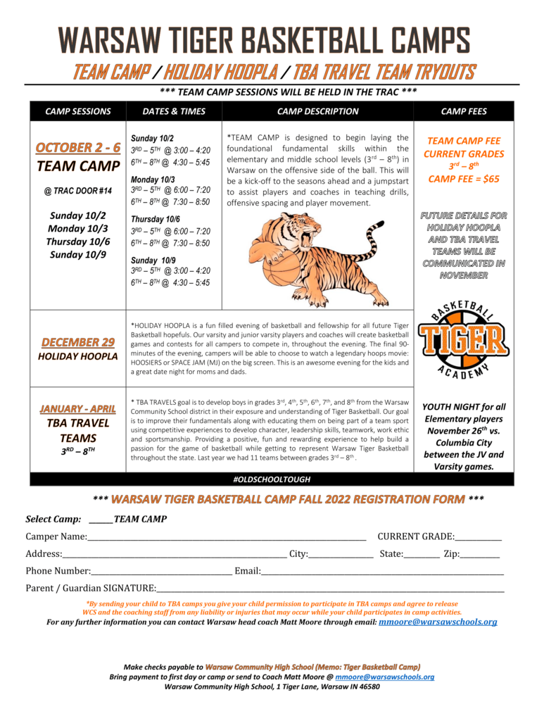 Warsaw Tiger Basketball Camps Lakeview Middle School