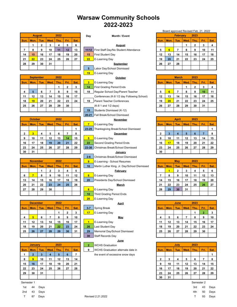 Calendar Update: 2022 2023 Harrison Elementary School