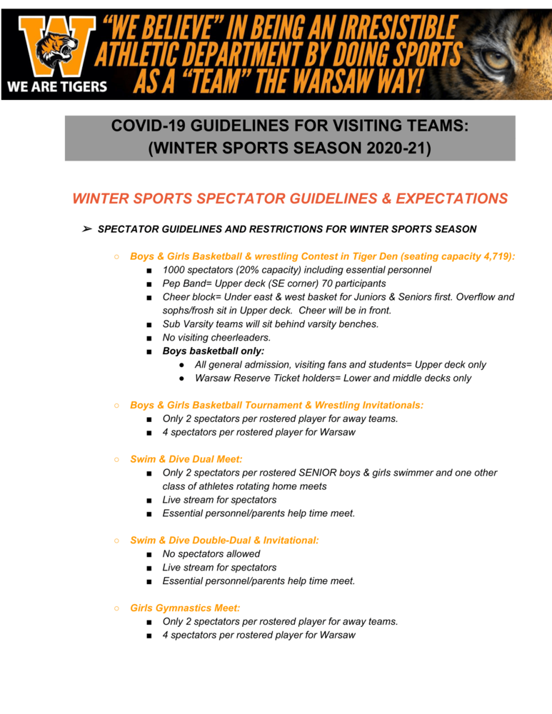 Athletic Office: Winter Sports Notice