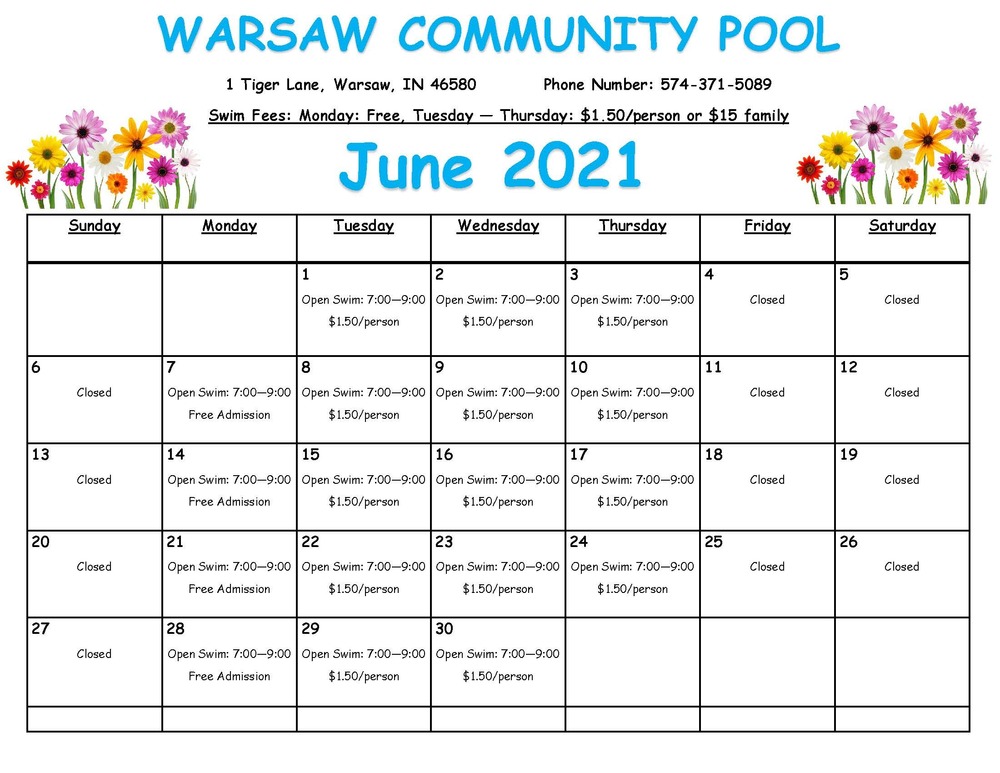 WCHS Community Pool Schedule Warsaw Community High School