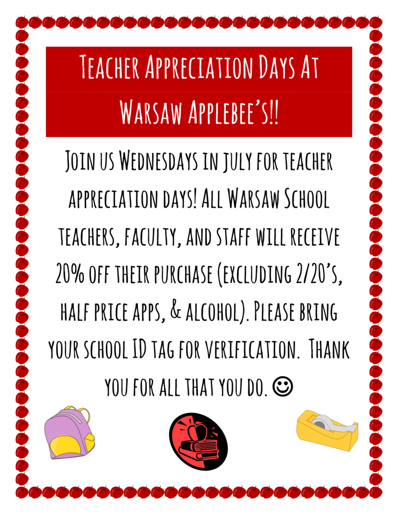 Teacher Appreciation at Applebee's