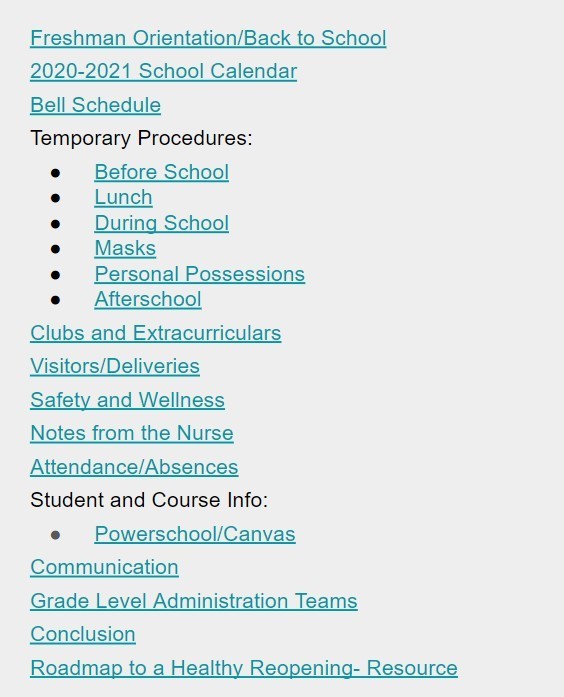 Back to School Table of Contents