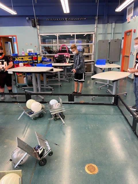Automation & Robotic students are applying the design process in building and testing their robot in the balloon demo derby.