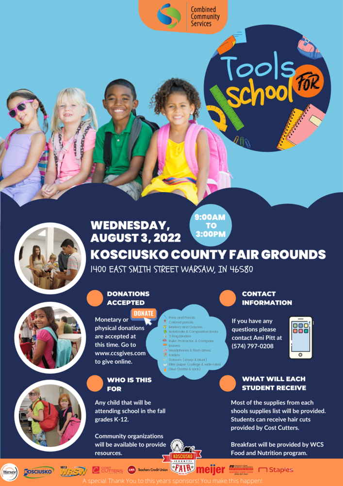 Tools for Schools August 3 Fairgrounds. Click for More Info