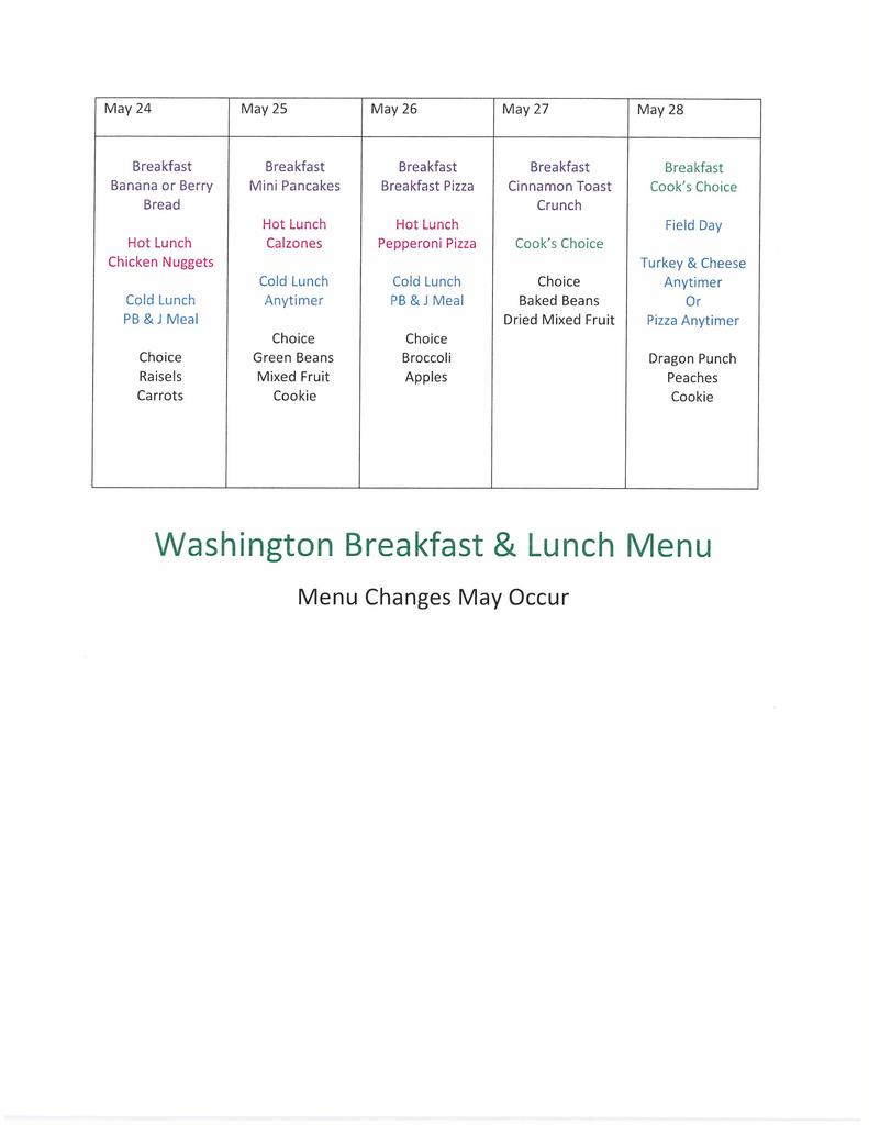 Lunch Menu 5/24-5/28