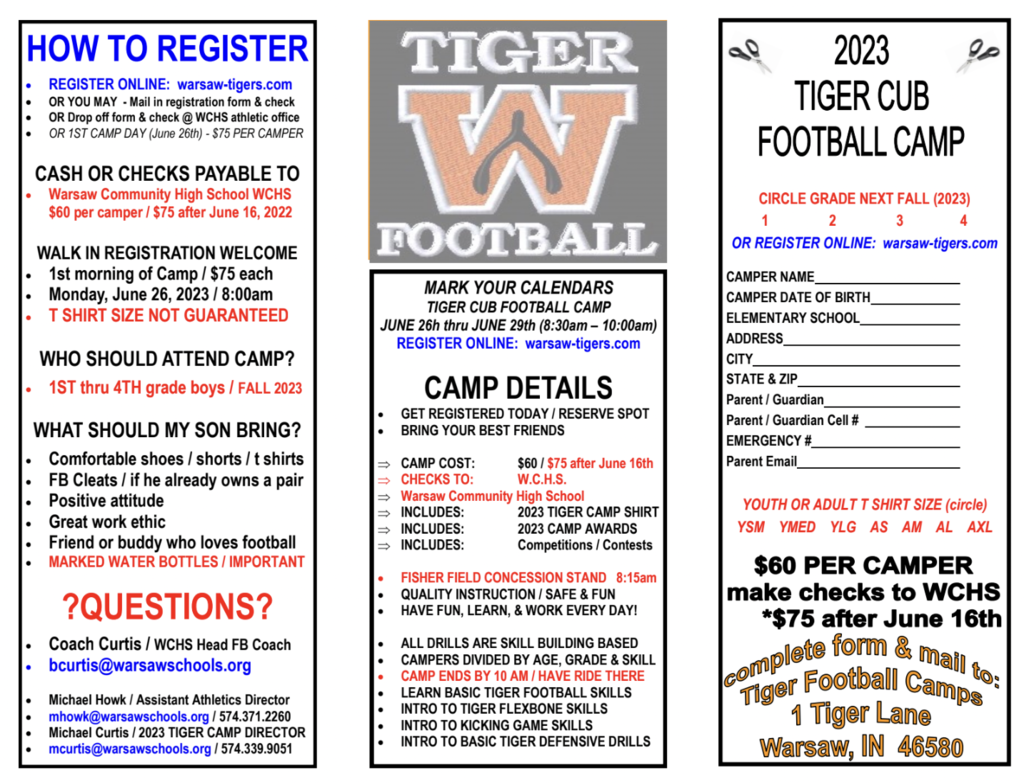 football camp registrations