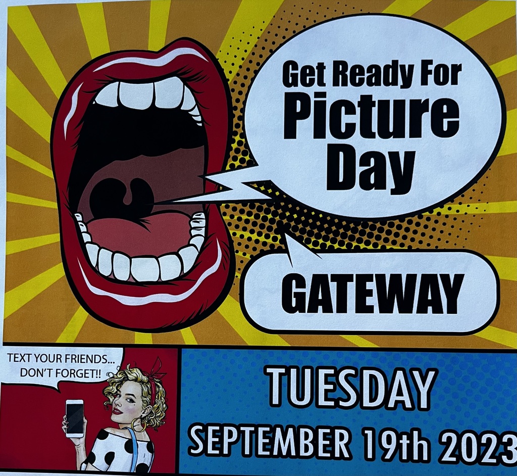 Mouth yelling Picture Day Woman holding phone saying text friends