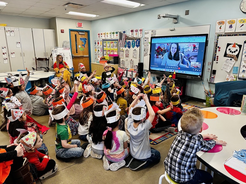 Kindergarten visiting with Claire Lordon, the author of "Lorenzo: The Pizza-Loving Lobster"